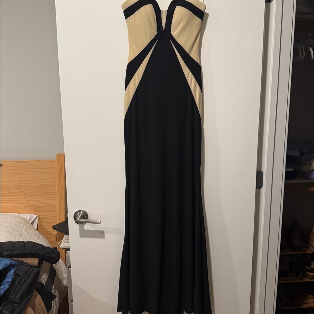 Faviana Strapless Black and Cream Dress